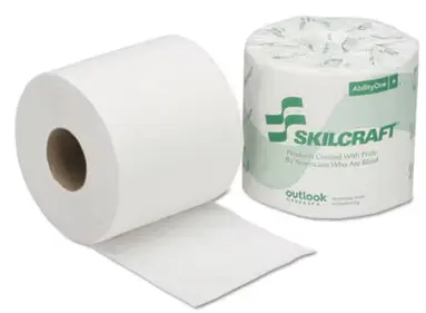 AbilityOne® 8540016308728, SKILCRAFT Toilet Tissue, Septic Safe, 1-Ply, White, 1,000/Roll, 96 Roll/Box