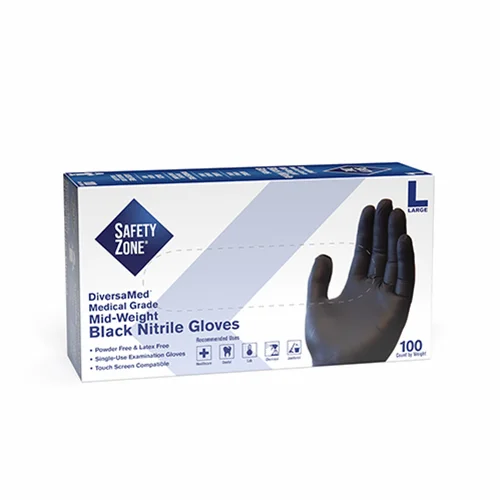 Glove Nitrile Black Exam Med 5.3ml 
